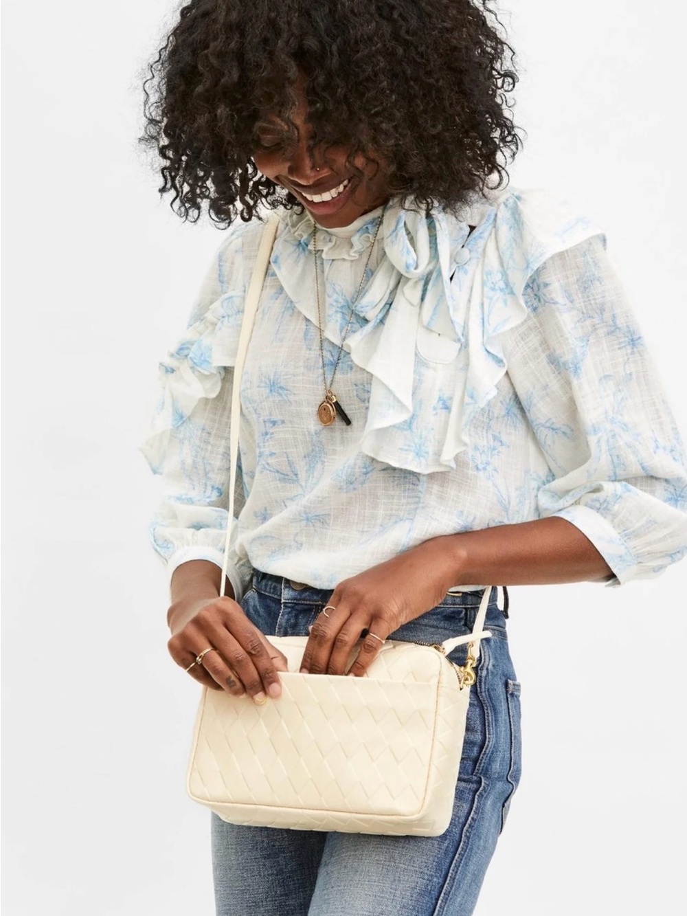 Clare V Marisol Diamond Cream Quilted Crossbody Bag
